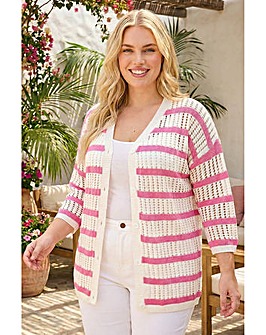 Roman Curve Stripe Crochet Knit Cardigan