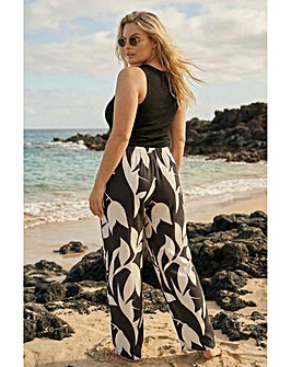 Roman Curve Leaf Print Stretch Trousers