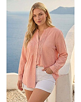 Roman Curve Pintuck Sequin Blouse