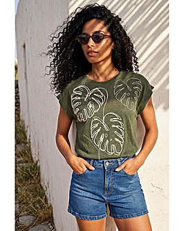 Roman Embroidered Leaf T-Shirt