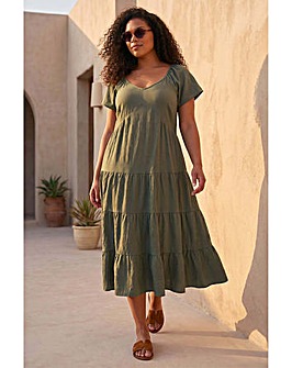 Roman Curve Pebble Crepe Tiered Dress