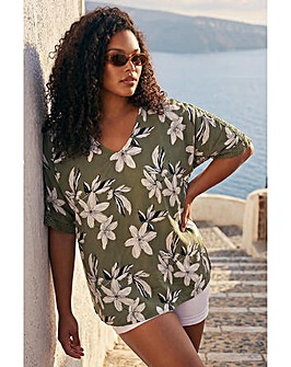 Roman Curve Floral Print Crochet Top