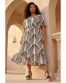 Roman Curve Abstract Button Detail Dress