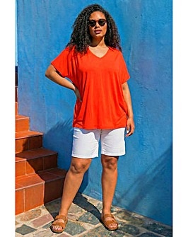 Roman Curve V-Neck Stretch Top