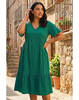 Roman Curve Textured V-Neck Midi Dress