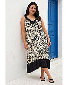 Roman Curve Animal Print Midi Dress