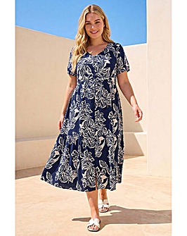 Roman Curve Floral Midi Dress