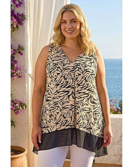 Roman Curve Animal Chiffon Hem Vest Top