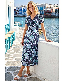 Roman Floral Lace Trim Midi Dress