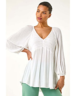 Roman Shirred V-Neck Top