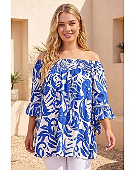 Roman Curve Printed Bardot Top