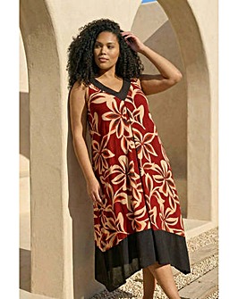Roman Curve Floral Print V-Neck Dress
