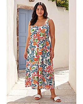 Roman Curve Print Plait Belt Midi Dress