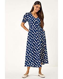 Roman Spot Print Button Midi Dress