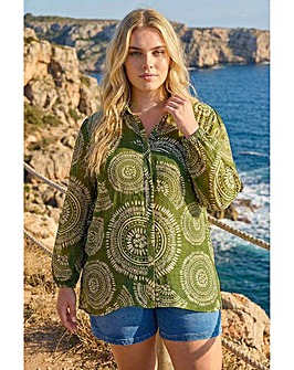 Roman Curve Abstract Print Woven Shirt