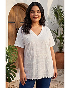 Roman Curve Textured V-Neck Top