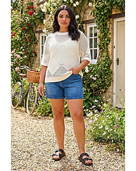 Roman Curve Metallic Diamond Knit Top