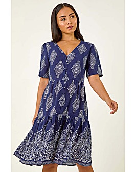 Roman Petite Border Print Tiered Dress