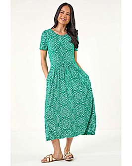 Roman Petite Aztec Gathered Dress
