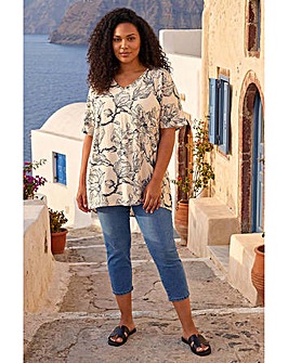 Roman Curve Floral Print Oversized Top
