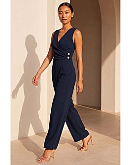 Roman Petite V-Neck Full Length Jumpsuit