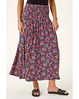 Roman Petite Floral Shirred Midi Skirt