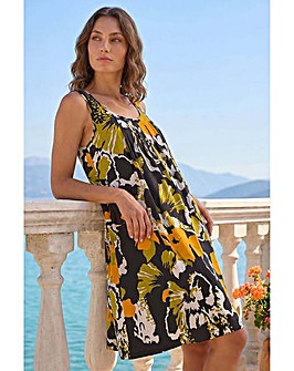 Roman Petite Leaf Print Scoop Neck Dress