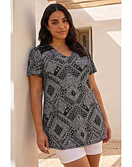 Roman Curve Patchwork Print Lace Top