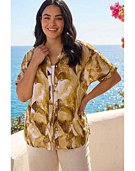 Roman Curve Swirl Print Button Shirt