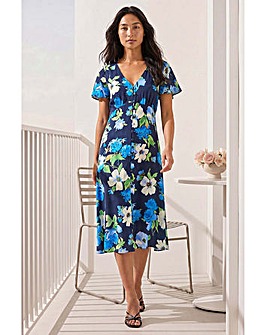 Roman Petite Floral Print Button Dress