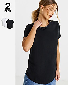 Black & White 2 Pack Pure Cotton Curved Hem Longline T-Shirt