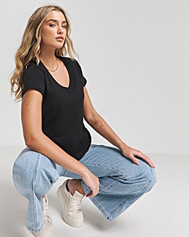 Black V-Neck Slub T-Shirt