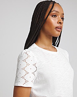 White Broderie Sleeve T-Shirt