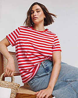 Red & Pink Stripe Crew Neck T-Shirt