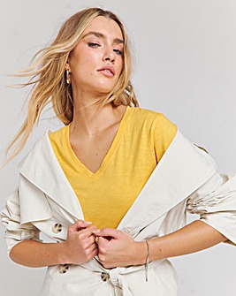 Yellow V-Neck Slub T-Shirt