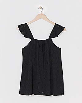 Black Jersey Broderie Swing Top