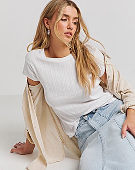 White Pointelle Rib T-Shirt