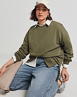 Khaki Side Split Sweatshirt Tunic