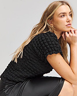 Black Textured Bubble Top