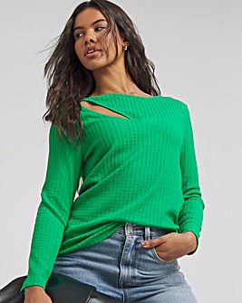 Green Textured Cut Out Top