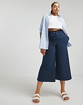 Navy Cropped Wide Leg Joggers