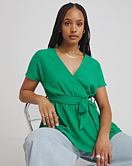 Green Jersey Cheesecloth Wrap Top