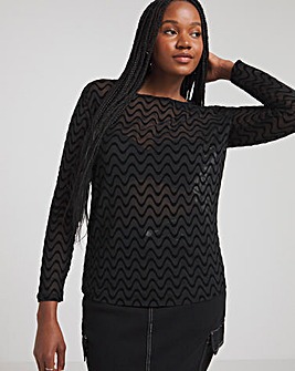 Black Wavy Burn Out Top