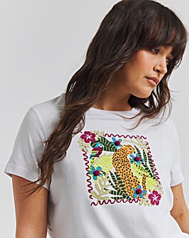 White Cheetah Embellished Slogan T-Shirt