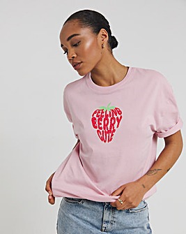 Soft Pink Berry Cute Longline Slogan T-Shirt