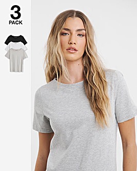 Black, White & Grey Marl 3 Pack Slash Neck Tops