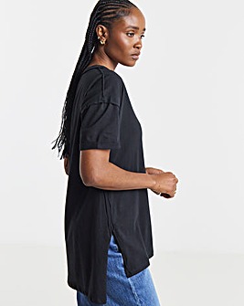 Black Oversized Exposed Seam Pure Cotton V Neck T-Shirt