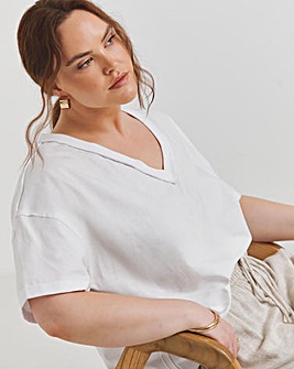 White Oversized Exposed Seam V Neck T-Shirt