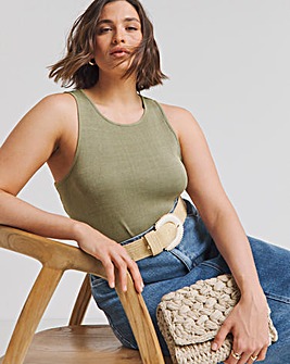 Khaki Acid Wash Ribbed Bodysuit