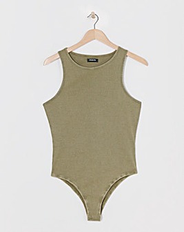 Simply Be Khaki Acid Wash Ribbed Bodysuit